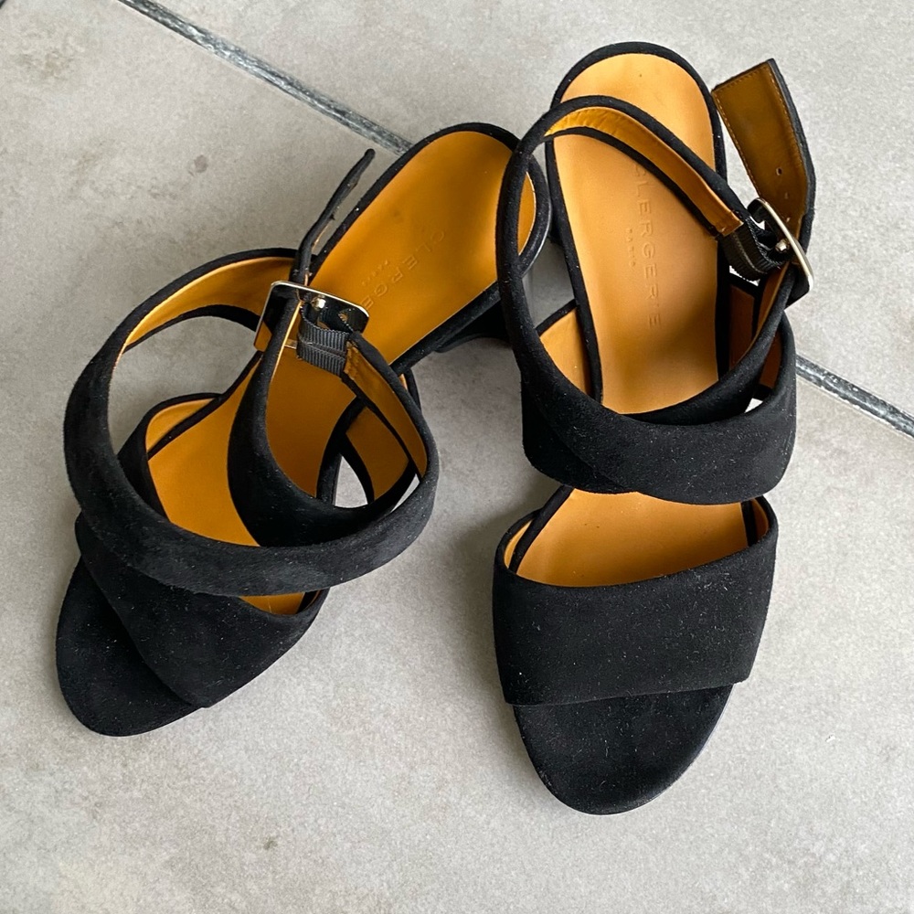 Robert Clergerie Black Suede Open-Toe Ankle Strap Heels